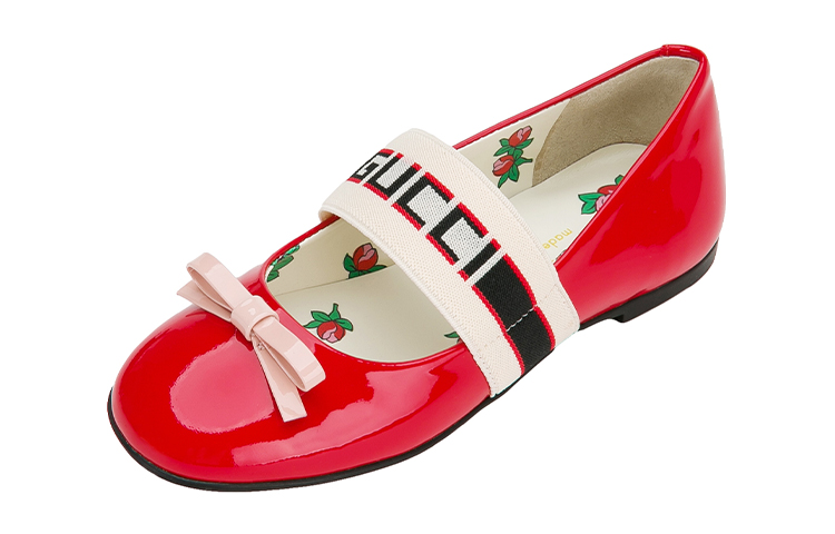 Order (PS) Gucci Sol Tebal Kulit Merah dengan Aksen Pita 553001-0IRA0-6566