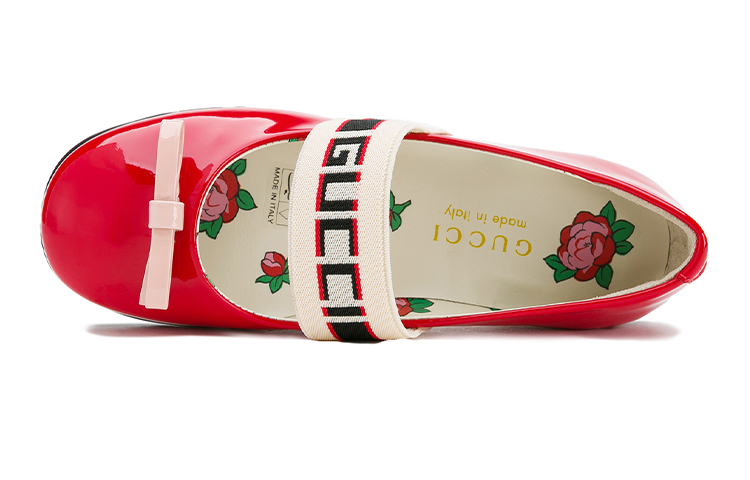 Lookbook (PS) Gucci Sol Tebal Kulit Merah dengan Aksen Pita 553001-0IRA0-6566