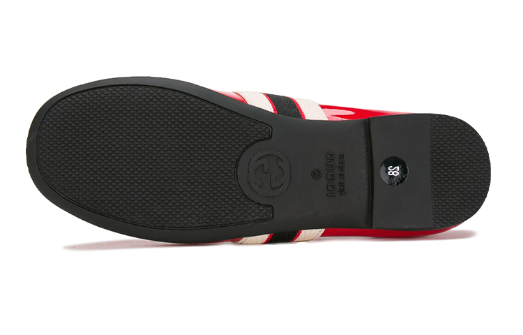 Shop (PS) Gucci Sol Tebal Kulit Merah dengan Aksen Pita 553001-0IRA0-6566