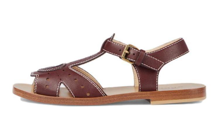 (Preschool) Gucci Leather Toe Strap Round Toe Sandals 'Burgundy' 724055-1XH00-6629