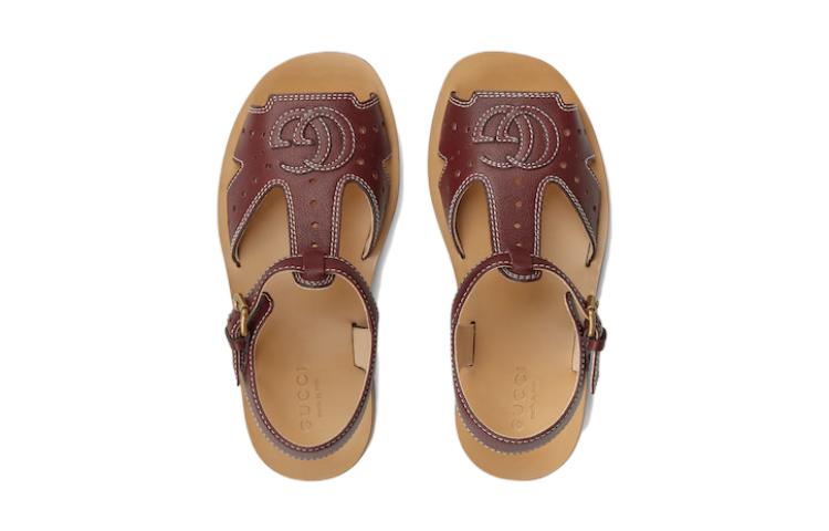 Shop (PS) Sandal Gucci Bahan Kulit Jepit Ujung Bulat 'Burgundy' 724055-1XH00-6629