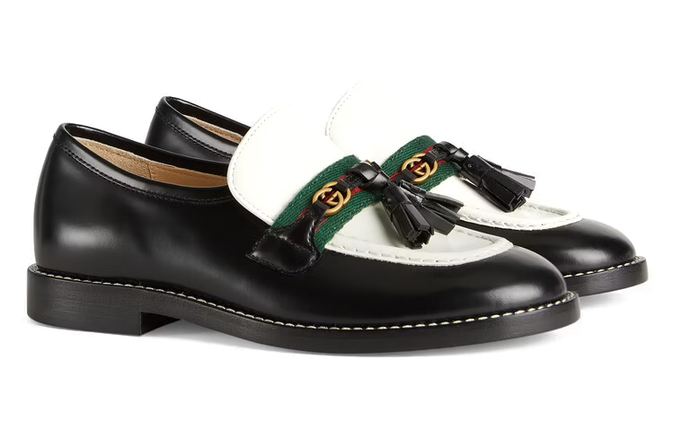 Order (PS) Sepatu Loafer Gucci 'Hitam dengan Tali Webbing' 681811-1PKH0-1061