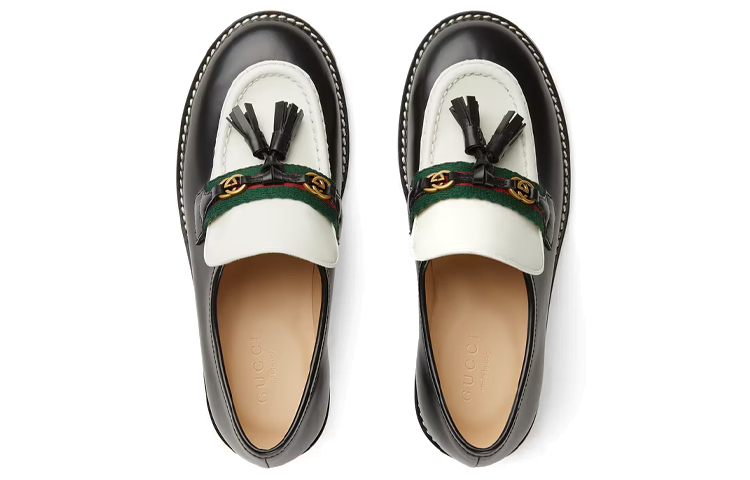 Lookbook (PS) Sepatu Loafer Gucci 'Hitam dengan Tali Webbing' 681811-1PKH0-1061