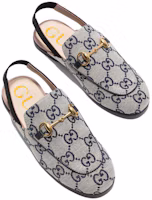 Lookbook 兒童 GUCCI 古馳 Princetown 雙G帆布懶人鞋 平底藍白色