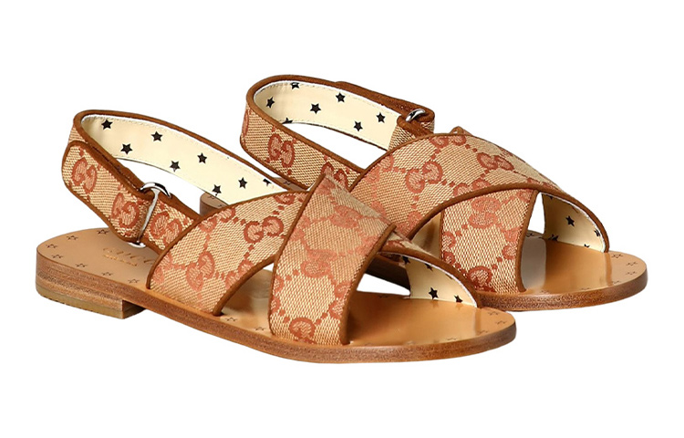 Lookbook 兒童 GUCCI 古馳 平底時尚涼拖 米色