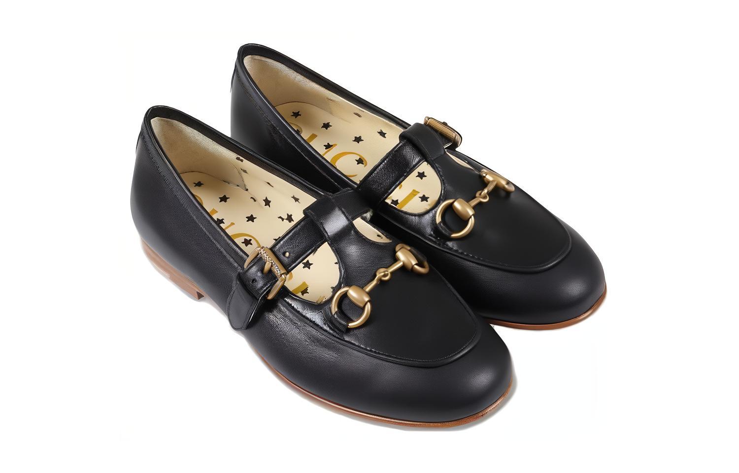 Lookbook 兒童 GUCCI 古馳 皮革 圓頭套穿 休閒鞋 黑色