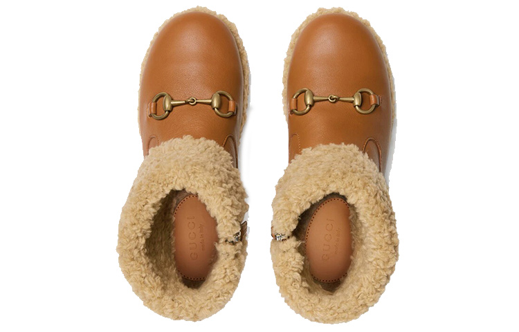 Shop 兒童 GUCCI 古馳 馬嚼銜雪地靴 棕色