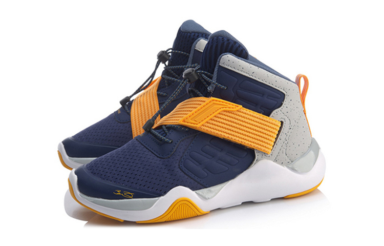 Lookbook (Preschool) Li-Ning High-Top Basketball 'Grey Blue Yellow' YKBP088-5