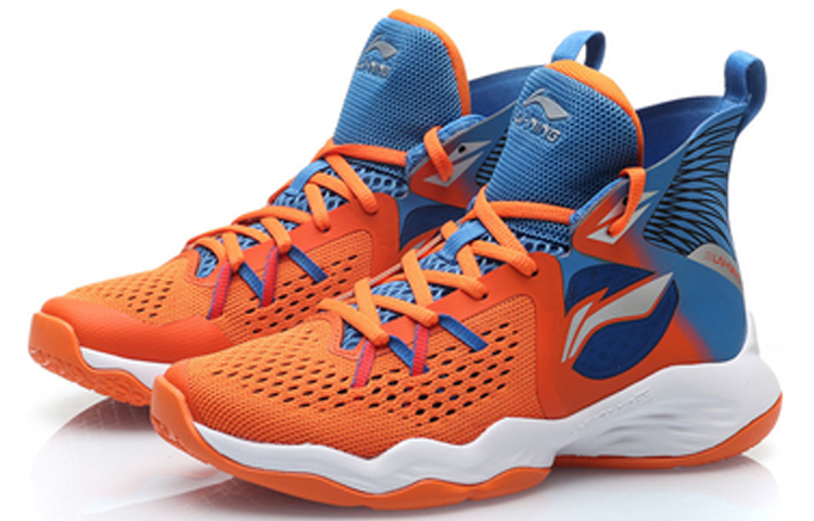 Lookbook (Preschool) Li-Ning High-Top Basketball 'Orange Blue Grey' YKBP104-1