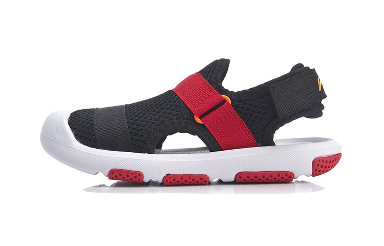 Buy 幼童 LiNing李寧 魔術貼 包頭平跟運動涼鞋 黑紅色