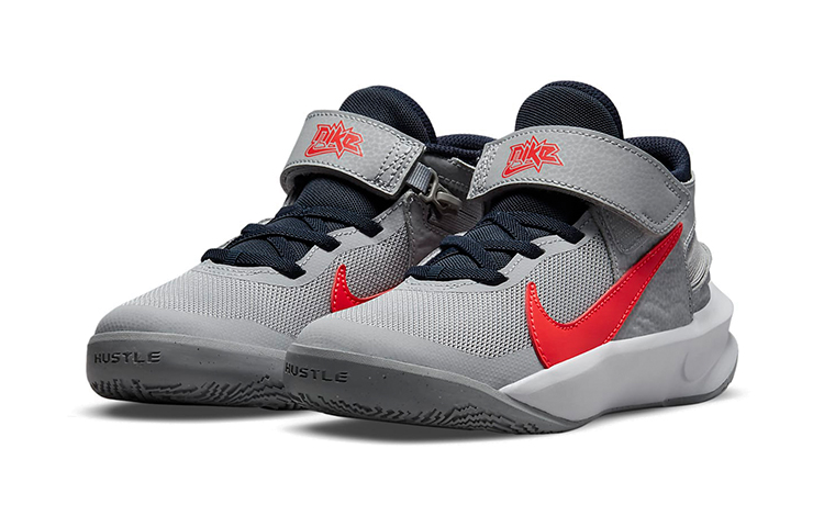 Lookbook (Preschool) Nike Team Hustle D10 FlyEase 'Grey Bright Crimson' DD7302-006