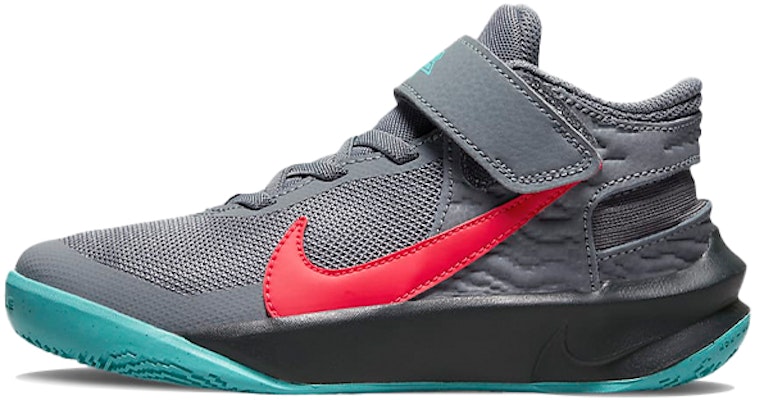 (Preschool) Nike Team Hustle D10 FlyEase 'Grey Teal Siren Red' DD7302-008 Buy (Preschool) Nike Team Hustle D10 FlyEase 'Grey Teal Siren Red' DD7302-008