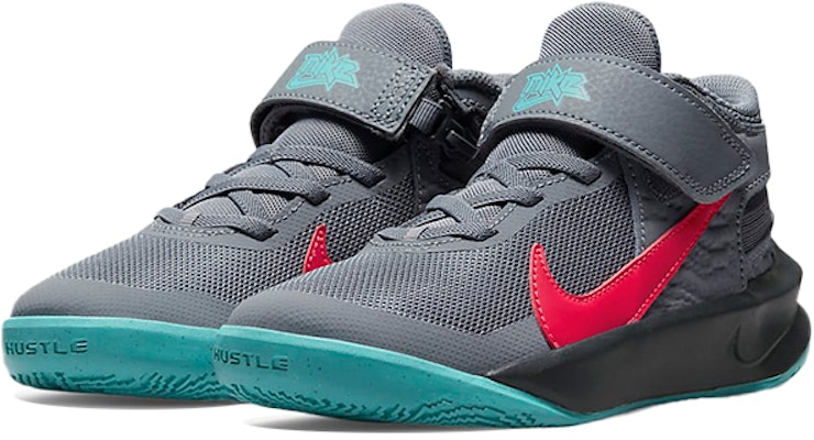 (Preschool) Nike Team Hustle D10 FlyEase 'Grey Teal Siren Red' DD7302-008 Lookbook (Preschool) Nike Team Hustle D10 FlyEase 'Grey Teal Siren Red' DD7302-008