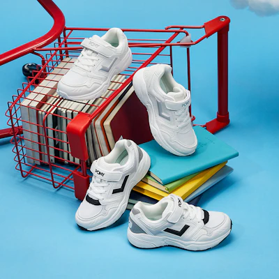 儿童 PONY MJ-72 減震透氣 兒童休閒鞋 白灰 4