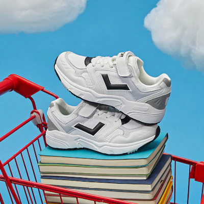 儿童 PONY MJ-72 減震透氣 兒童休閒鞋 白灰 2