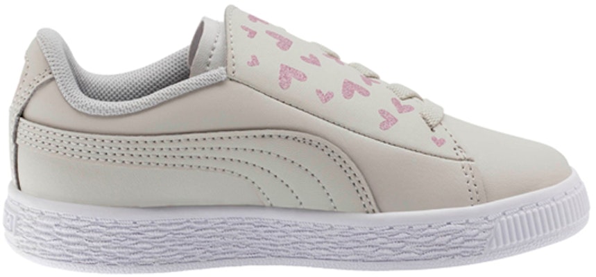 中童 PUMA Basket Crush Glitter Hearts AC 愛心 潮流百搭休閒 低幫 兒童板鞋 灰 Order 中童 PUMA Basket Crush Glitter Hearts AC 愛心 潮流百搭休閒 低幫 兒童板鞋 灰