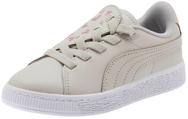 中童 PUMA Basket Crush Glitter Hearts AC 愛心 潮流百搭休閒 低幫 兒童板鞋 灰 Lookbook 中童 PUMA Basket Crush Glitter Hearts AC 愛心 潮流百搭休閒 低幫 兒童板鞋 灰