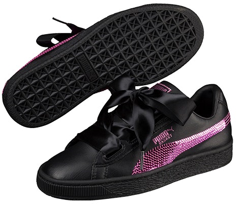 Preschool Puma Basket Heart Bling Black Purple 366847 01