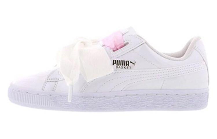 (Preschool) Puma Basket Heart Patent Junior White Lace Up 'White Pink' 364817-02
