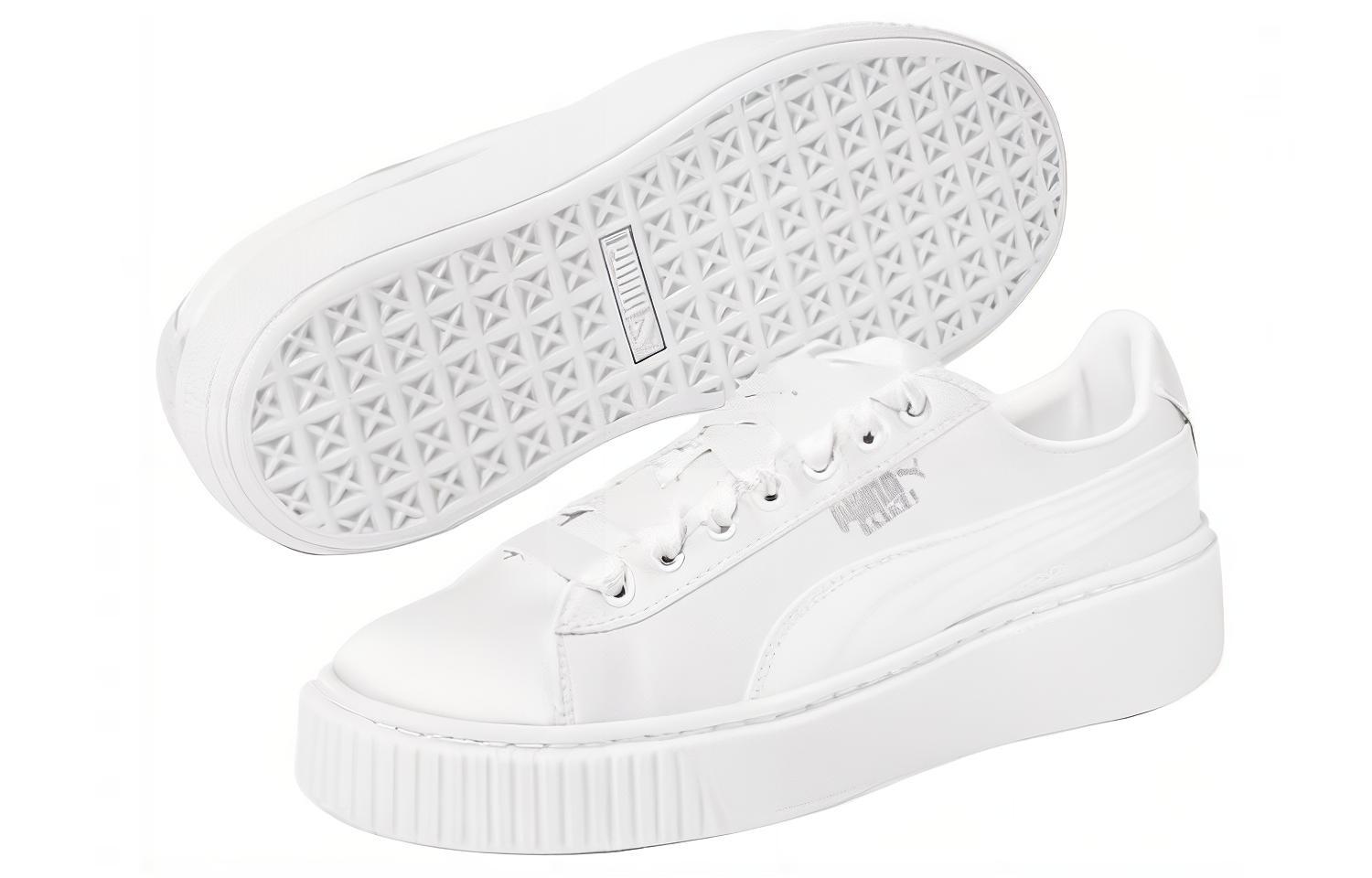 Shop (PS) Puma Basket Platform Semelle Épaisse Rehaussée Unisexe Blanc Soie 365133-05