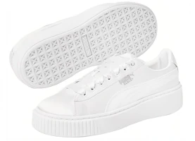 Shop PUMA Basket 增高 低筒 滑板鞋 男女款 白色絲綢