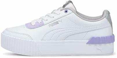 (Youth) Puma Carina Lift Shine Casual Board Shoes White/Purple 380552-01 (Youth) Puma Carina Lift Shine Casual Board Shoes White/Purple 380552-01