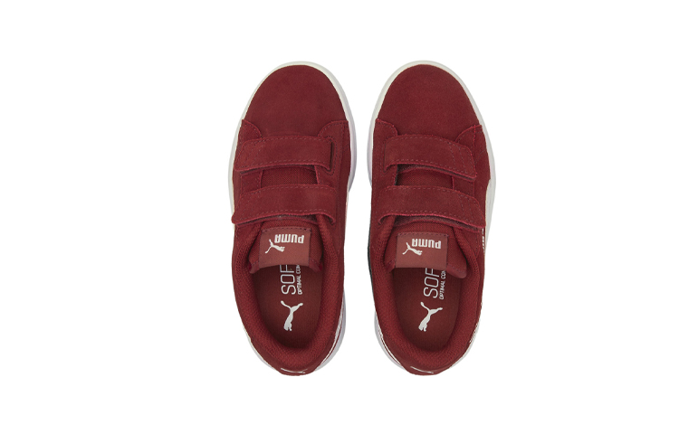 Lookbook 中童 PUMA Smash V2 魔術貼 休閒 減震防滑耐磨 低幫 兒童板鞋 酒紅