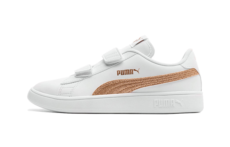 Buy 中童 PUMA Smash v2 Glitz 魔術貼 休閒 耐磨防滑 低筒 兒童板鞋 白金
