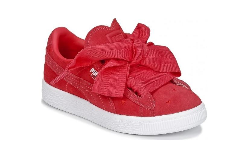 Shop 中童 PUMA Suede Heart Ps 輕便透氣 低幫 兒童板鞋 紅