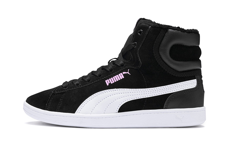 (Preschool) Puma Vikky Mid Fur Fleeced Casual Board Shoes Black/White 366854-01