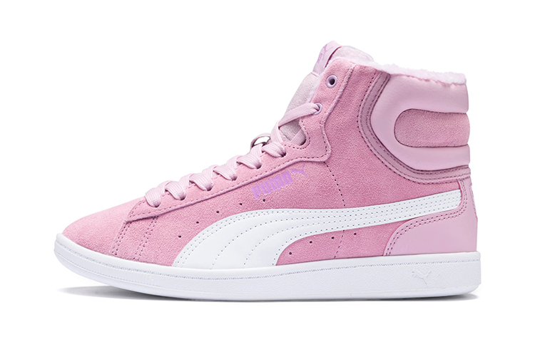 (Preschool) Puma Vikky Mid Fur Fleeced Casual Board Shoes Pink/White 366854-02
