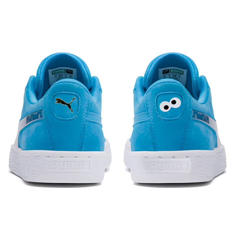 Lookbook 芝麻街 x PUMA Suede Statement JR 芝麻街聯名款 卡通眼睛 時尚 低筒 板鞋 女款 藍色