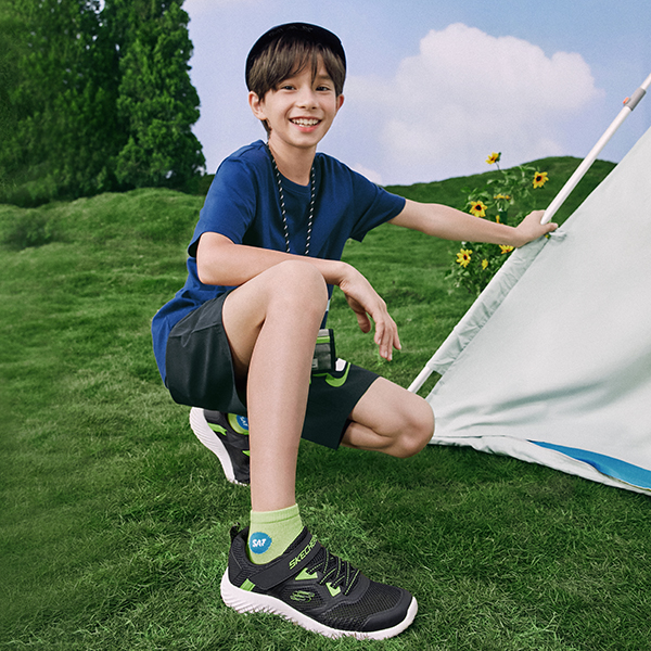 Sizing (PS) Skechers Bounder 'Hitam Hijau' 405233L-BKLM