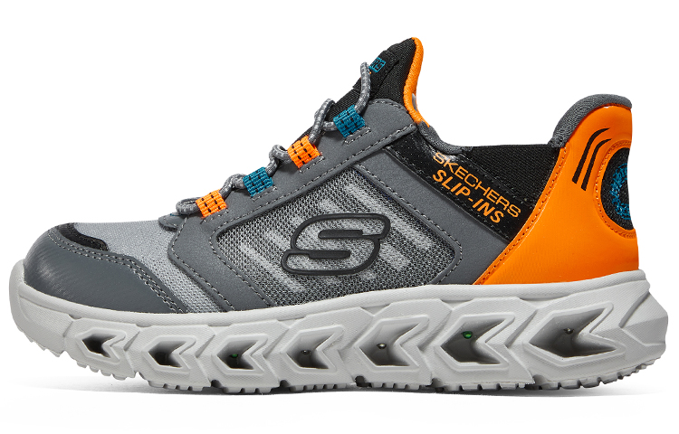 (Youth) Skechers Slip-Ins Hypno-Flash 2.0 'Grey Orange' 403843L-CCOR