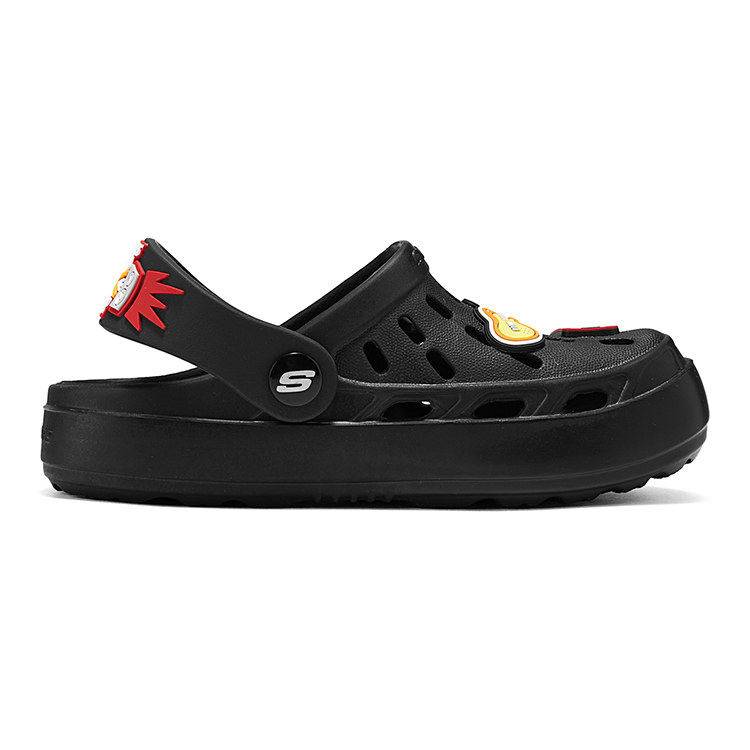 Order 兒童 Skechers 軟底舒適厚底一腳蹬洞洞鞋 減震耐磨透氣兒童涼鞋 黑色