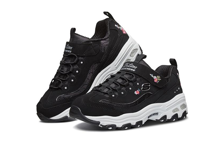 Lookbook (PS) Skechers D''Lites Lage Hardloopschoenen - Zwart/Wit/Zilver 80579L-BLK