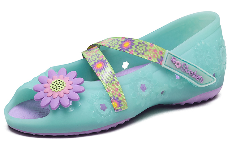 Lookbook (Preschool) Skechers Doodles 'Light Green Magic Tape Open-Toe Sandal' 86632L-AQUA