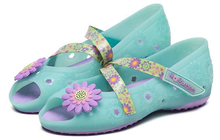 Shop (Preschool) Skechers Doodles 'Light Green Magic Tape Open-Toe Sandal' 86632L-AQUA