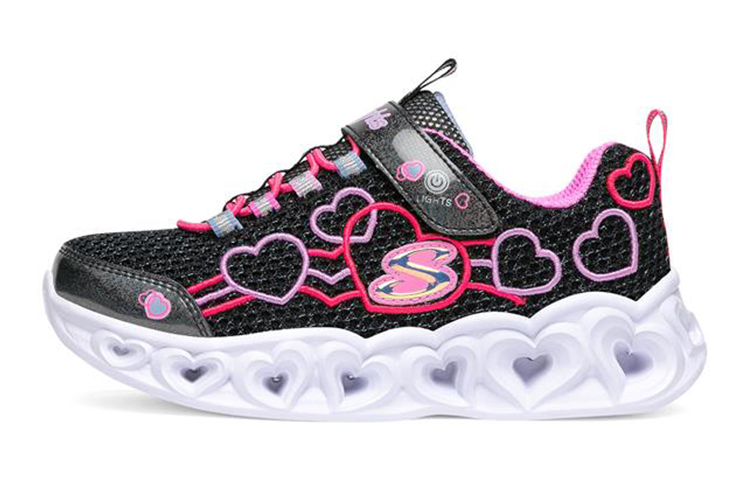 (Preschool) Skechers Heart Lights Low-Top K Black/Pink 302080L-BKMT