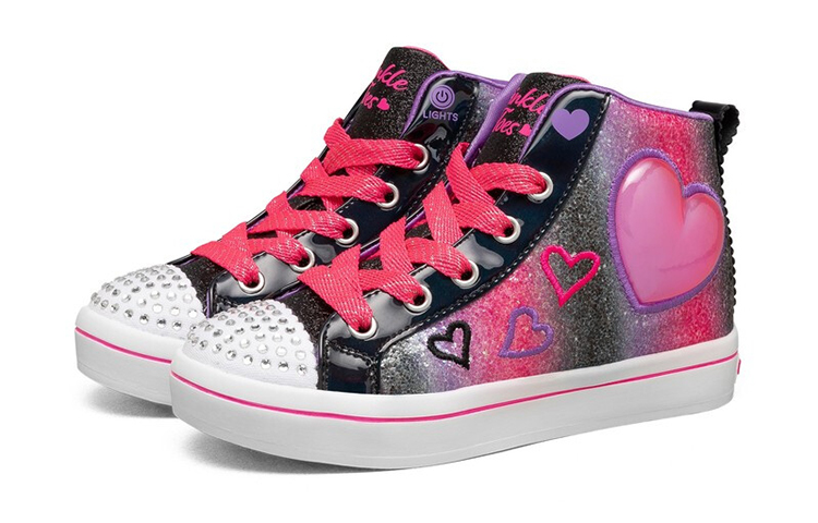 Lookbook (Preschool) Skechers High-Top Lifestyle 'Cute Heart Black Red' 314419L-BKMT