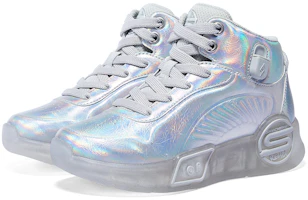 Shop 兒童 Skechers 繫帶音控閃燈 防踢減震 兒童休閒鞋 銀色