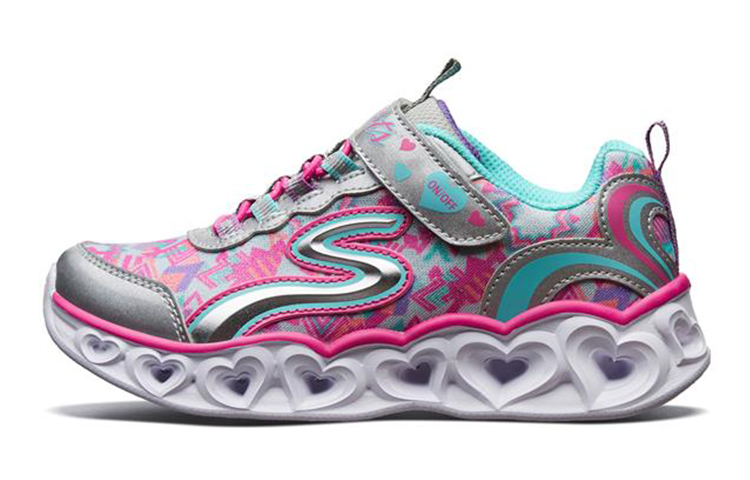 (Youth) Skechers Love Lights Low Silver/Pink
