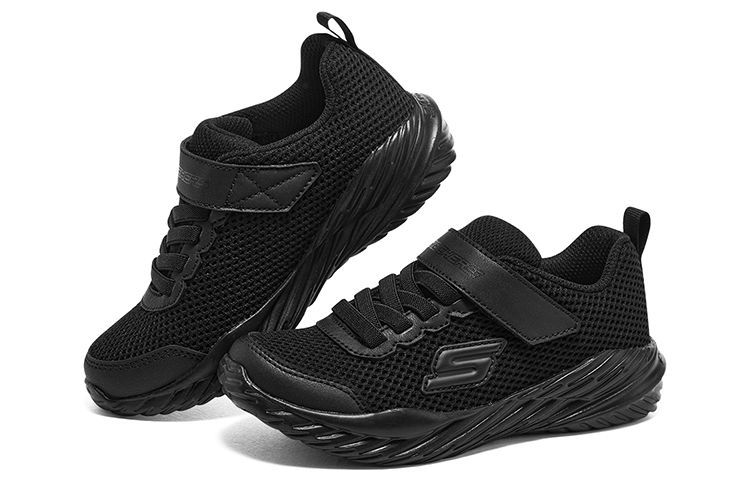 Shop 兒童 Skechers Girls 舒適百搭 減震耐磨通風 低筒 兒童跑步鞋 黑色