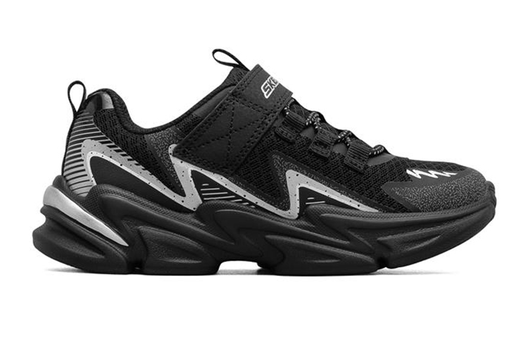 Order 大童 Skechers Wavetronic 休閒 透氣防滑 低筒 兒童跑步鞋 黑銀色
