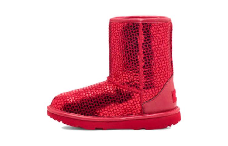 Buy 兒童 UGG 編織邊緣 圓頭套入 中筒 兒童靴子 紅色