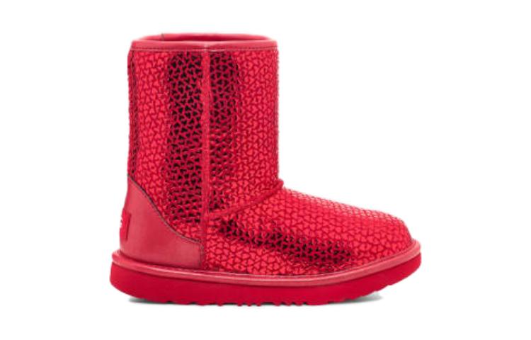 Order 兒童 UGG 編織邊緣 圓頭套入 中筒 兒童靴子 紅色