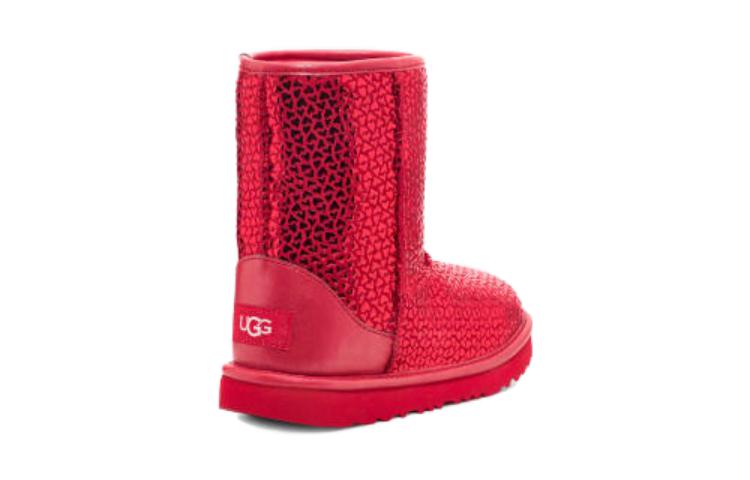 Shop 兒童 UGG 編織邊緣 圓頭套入 中筒 兒童靴子 紅色
