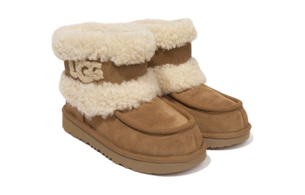 Lookbook 兒童 UGG 絨面 圓頭套腳 耐磨 高筒 兒童靴子 棕色