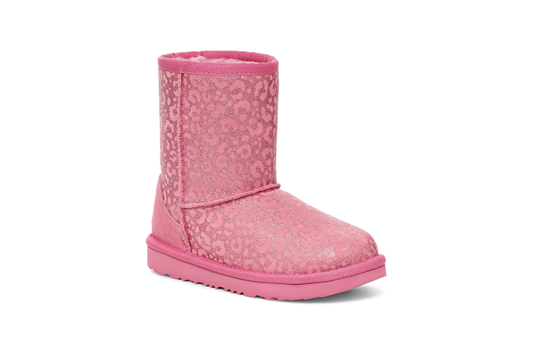 Lookbook 幼童 UGG 經典 II 閃亮豹紋 加絨雪靴 野漿果色