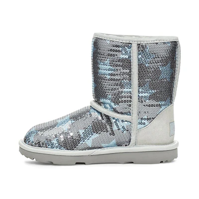 (PS) UGG Classic Short ll Sequin Star Big Boys Denim Blue
